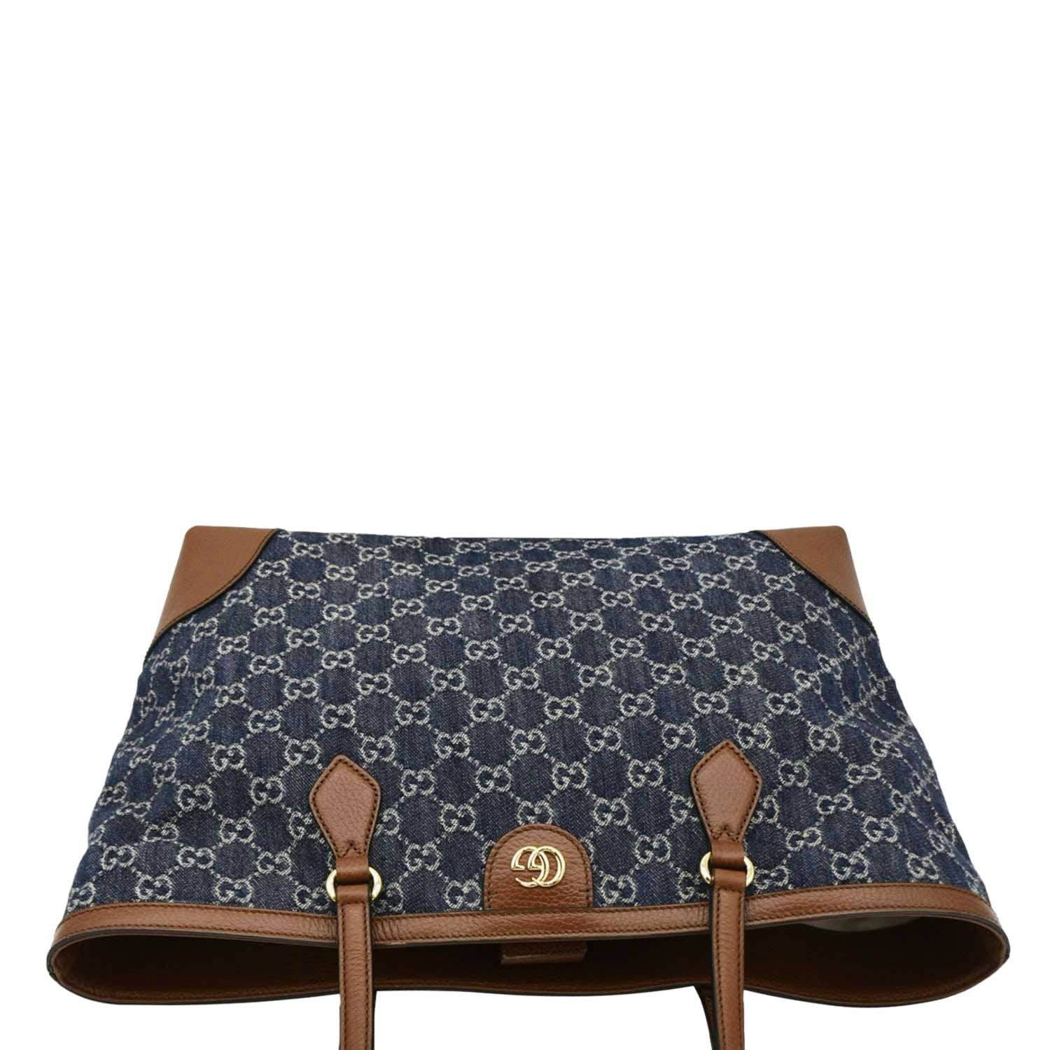 GUCCI Ophidia Gucci Medium Jacquard Denim Tote Bag Navy Blue