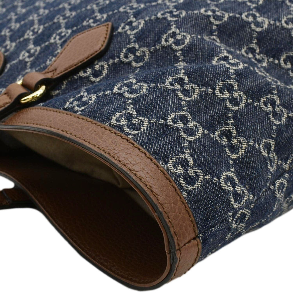 GUCCI Ophidia Gucci Medium Jacquard Denim Tote Bag Navy Blue