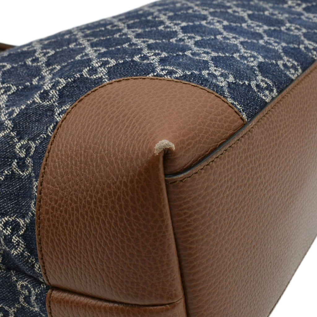 GUCCI Ophidia Gucci Medium Jacquard Denim Tote Bag Navy Blue