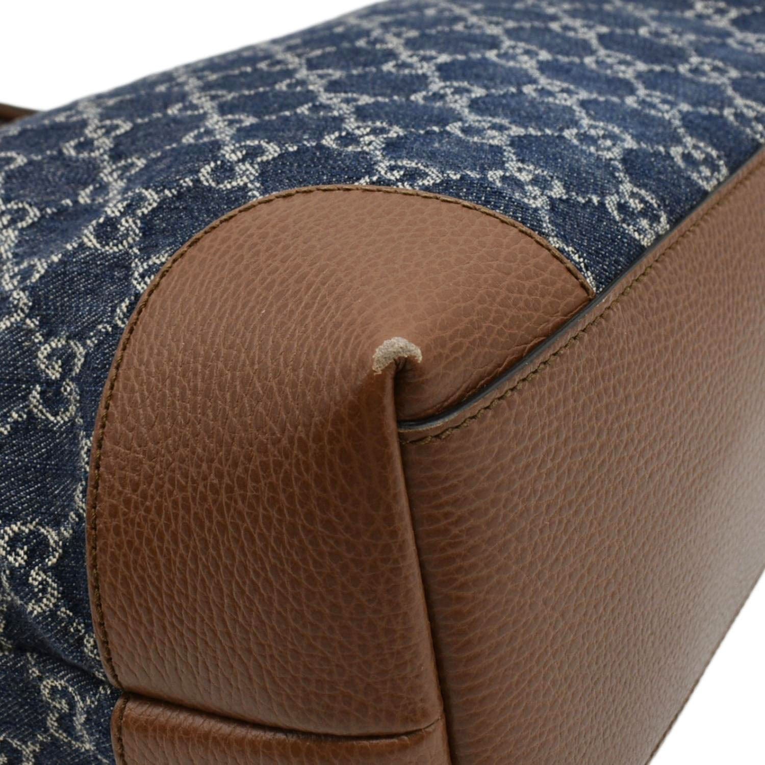 GUCCI Ophidia Gucci Medium Jacquard Denim Tote Bag Navy Blue
