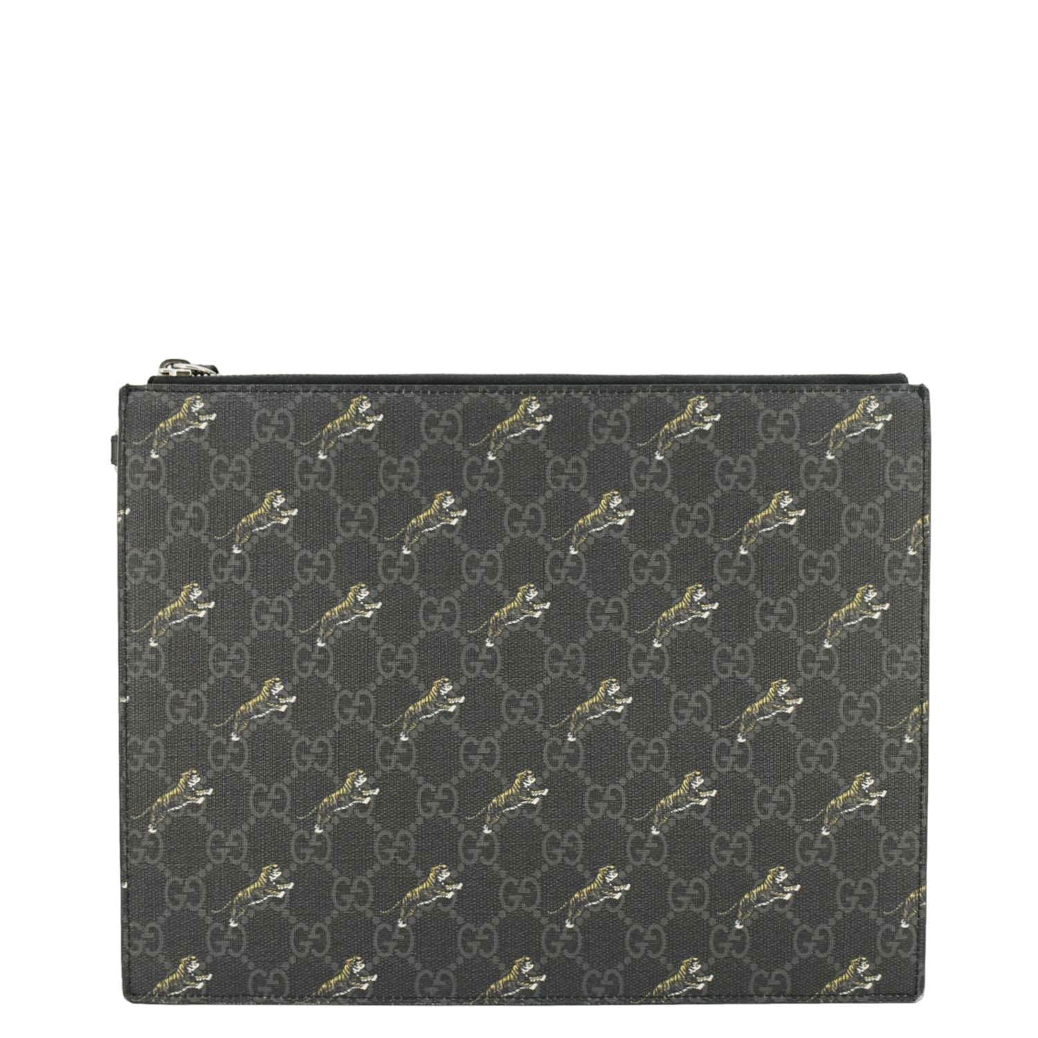 GUCCI Tiger Print Gucci Supreme Canvas Clutch Bag Black 575136