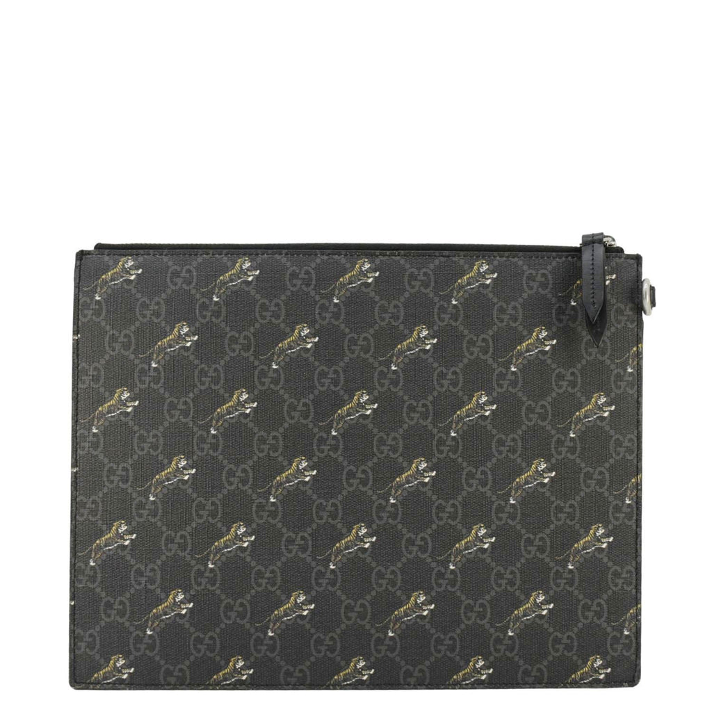 GUCCI Tiger Print Gucci Supreme Canvas Clutch Bag Black 575136