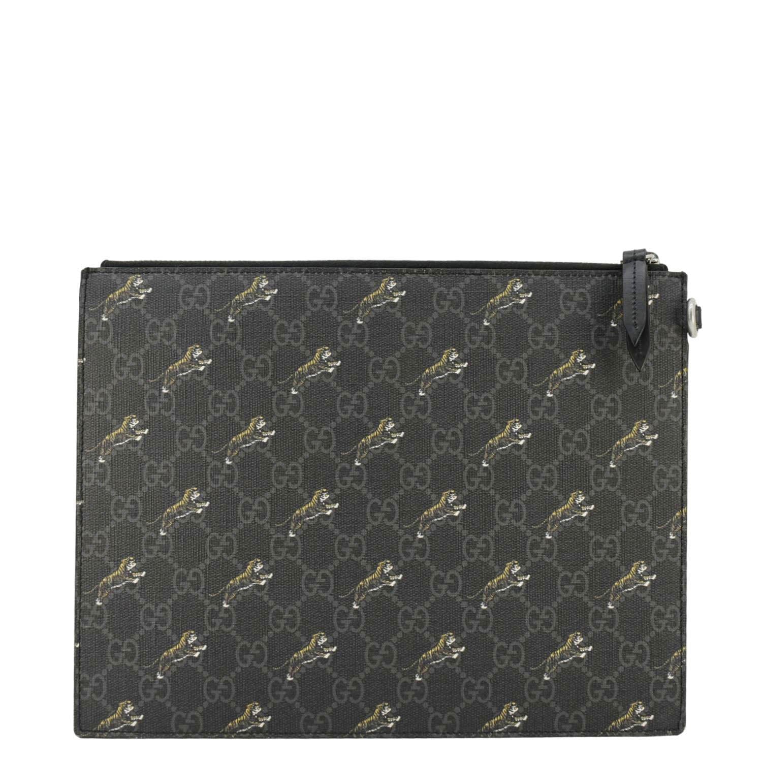 GUCCI Tiger Print Gucci Supreme Canvas Clutch Bag Black 575136
