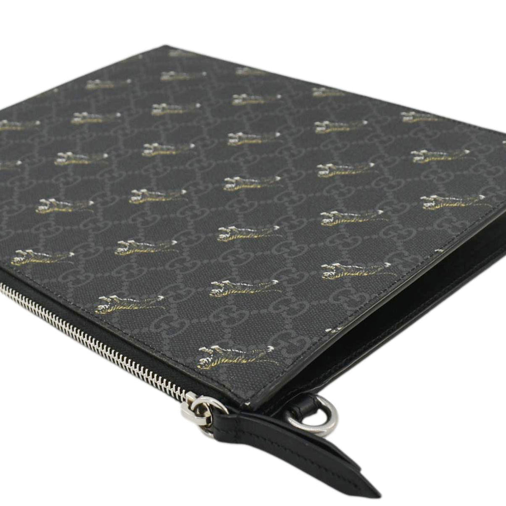 GUCCI Tiger Print Gucci Supreme Canvas Clutch Bag Black 575136