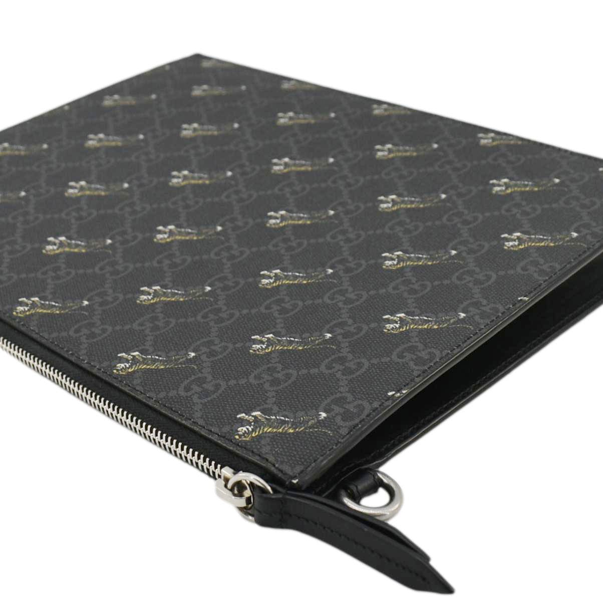 GUCCI Tiger Print Gucci Supreme Canvas Clutch Bag Black 575136