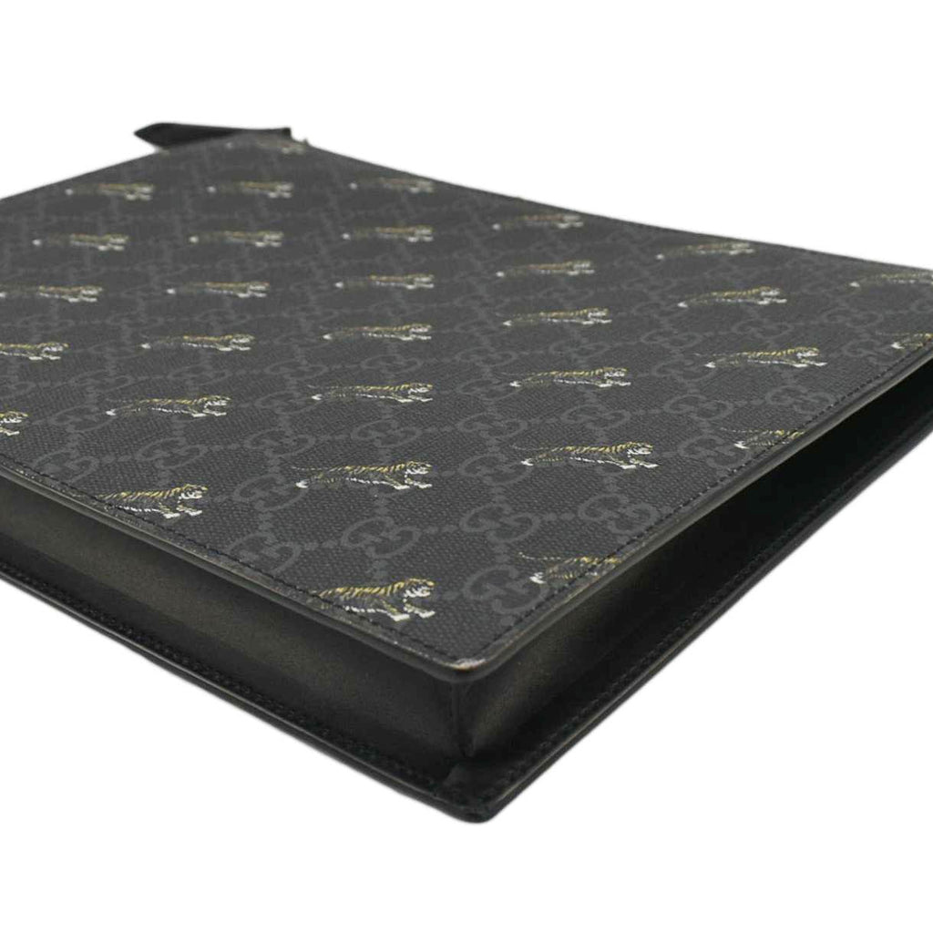 GUCCI Tiger Print Gucci Supreme Canvas Clutch Bag Black 575136