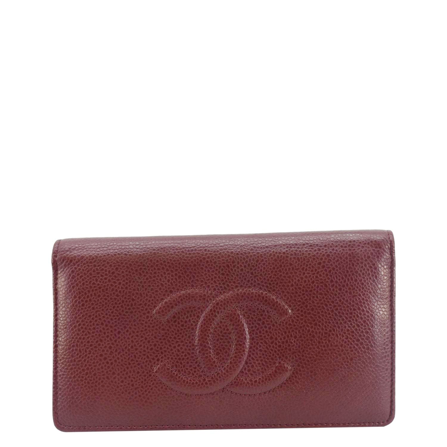 Chanel CC Timeless Caviar Leather Bifold Wallet Maroon