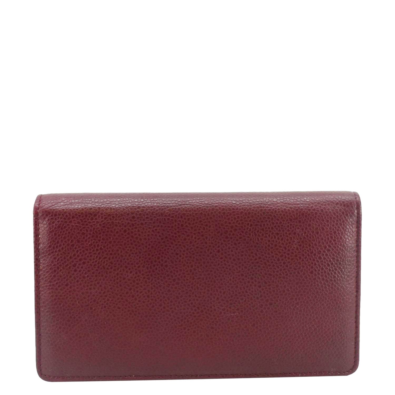 Chanel CC Timeless Caviar Leather Bifold Wallet Maroon