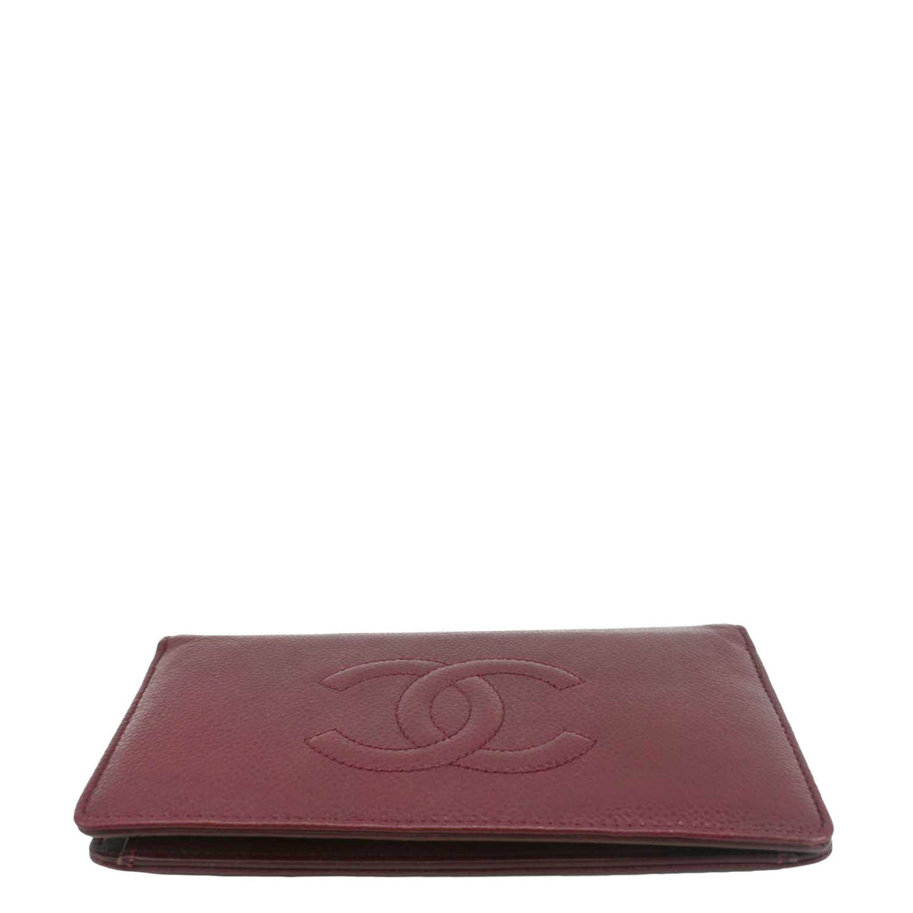 Chanel CC Timeless Caviar Leather Bifold Wallet Maroon