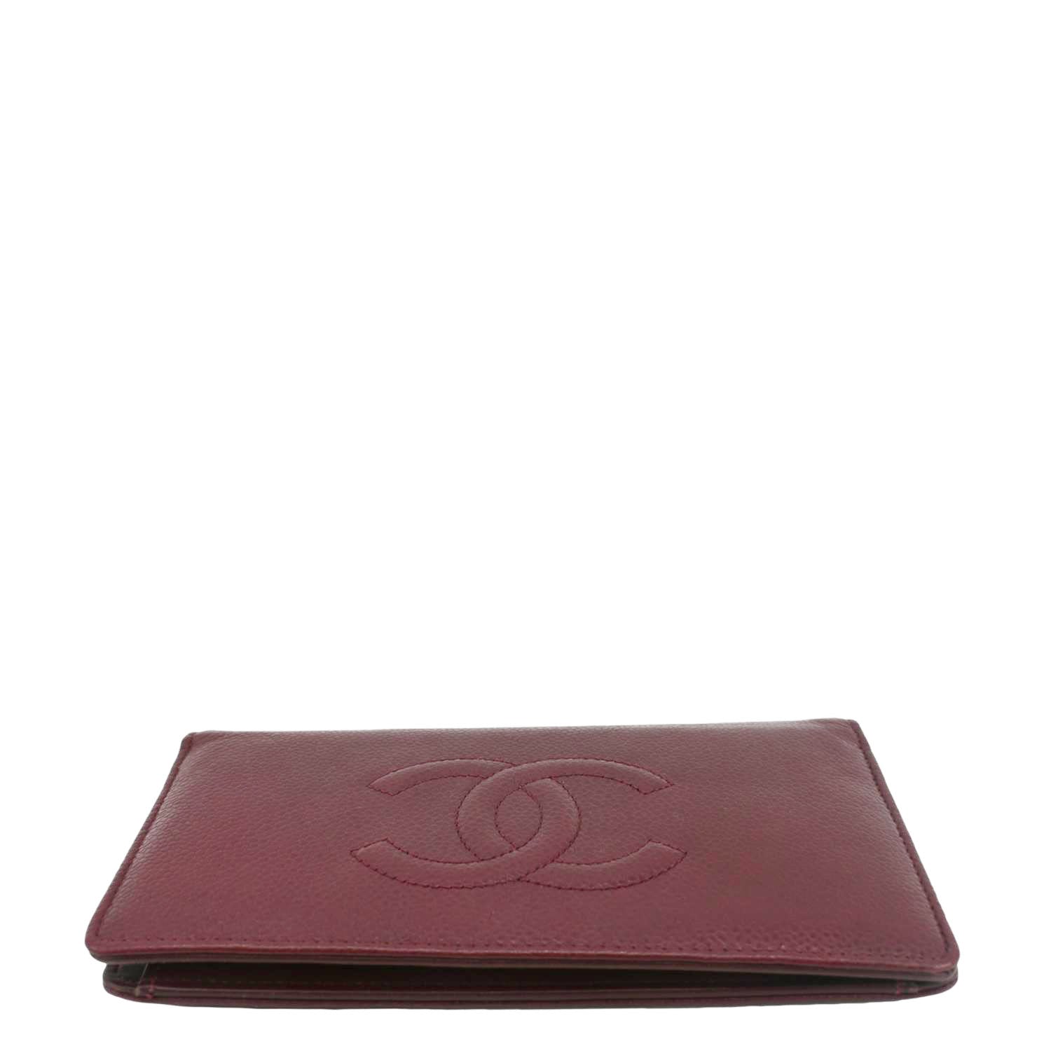 Chanel CC Timeless Caviar Leather Bifold Wallet Maroon