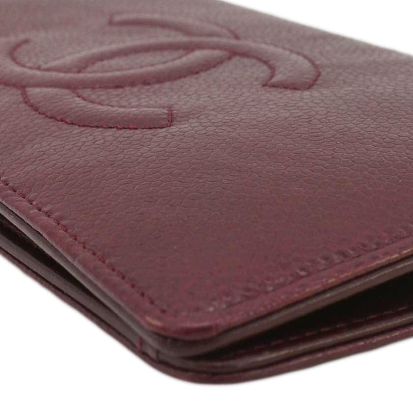 Chanel CC Timeless Caviar Leather Bifold Wallet Maroon