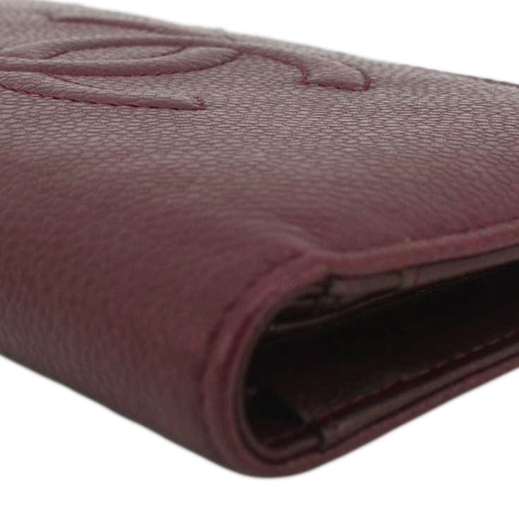 Chanel CC Timeless Caviar Leather Bifold Wallet Maroon