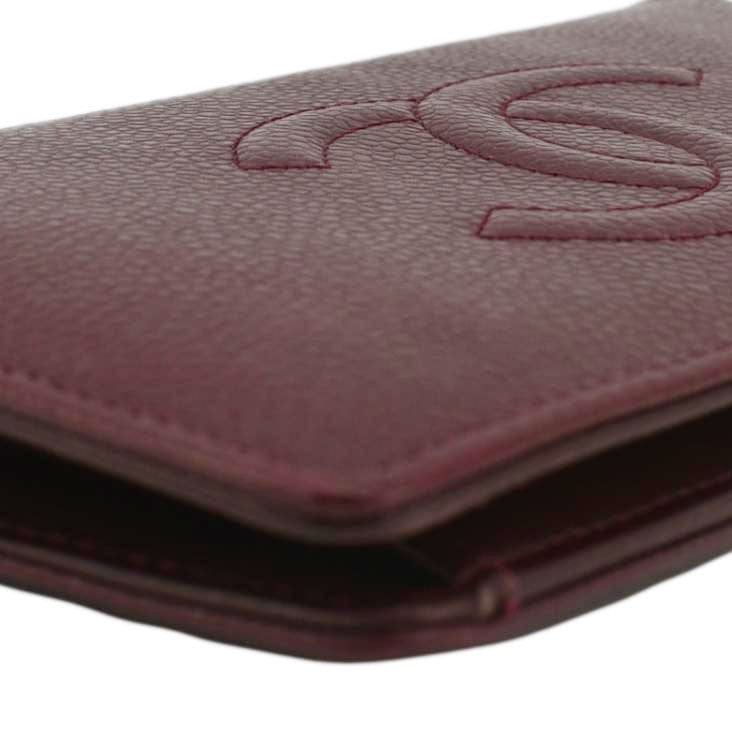 Chanel CC Timeless Caviar Leather Bifold Wallet Maroon