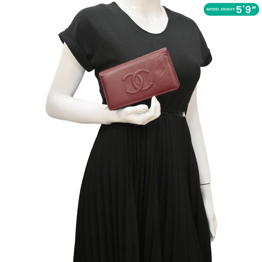 Chanel CC Timeless Caviar Leather Bifold Wallet Maroon