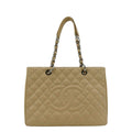 Chanel Grand Shopping Quilted Caviar Leather GST Tote Bag Beige