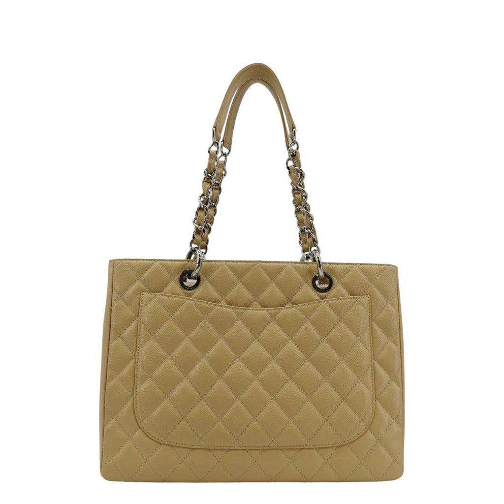 Chanel Grand Shopping Quilted Caviar Leather GST Tote Bag Beige