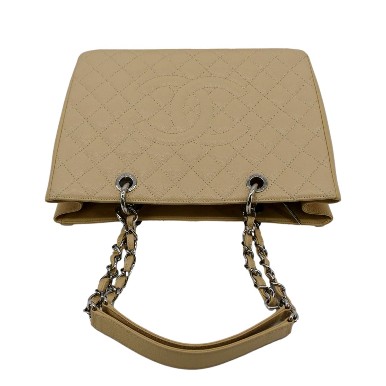 Chanel Grand Shopping Quilted Caviar Leather GST Tote Bag Beige