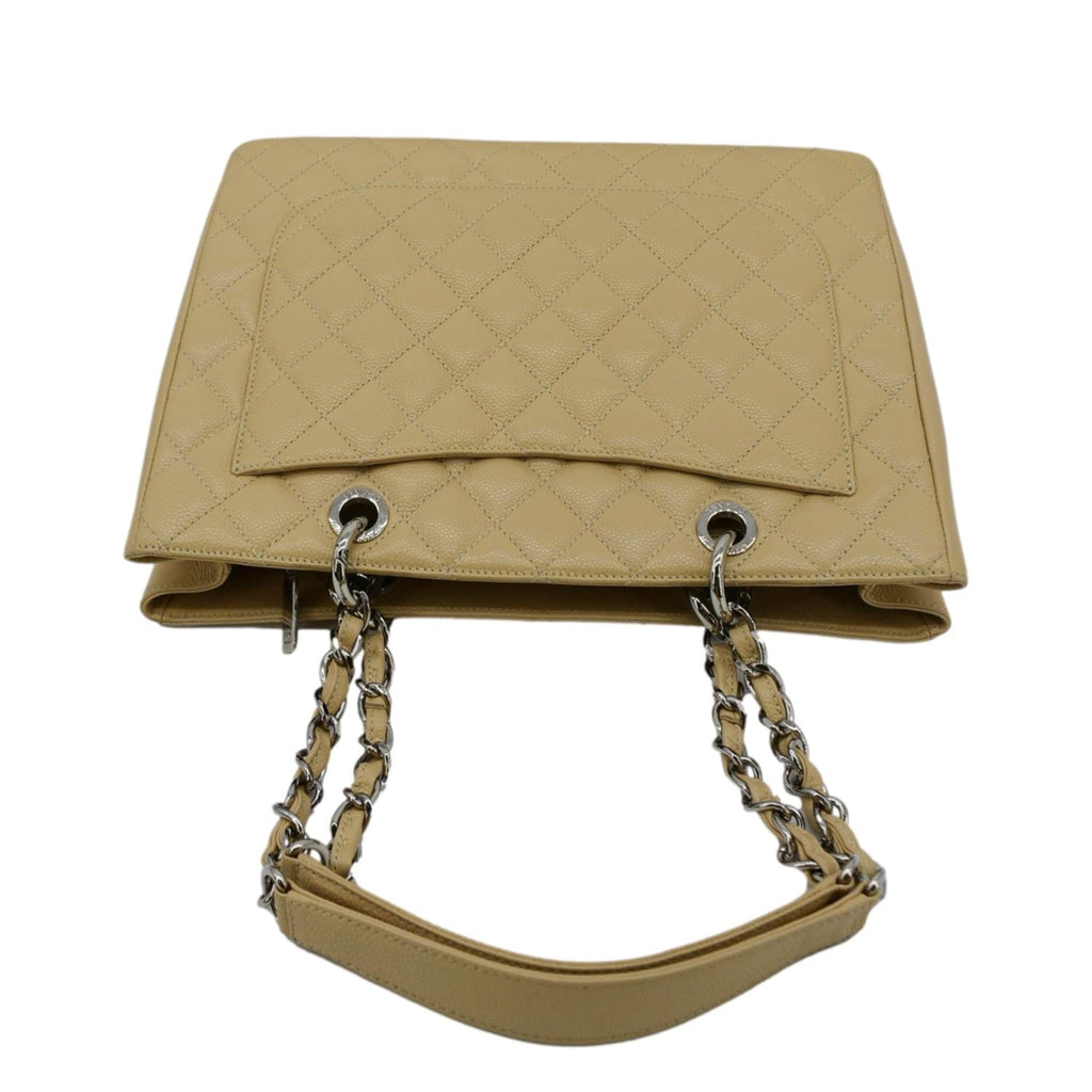 Chanel Grand Shopping Quilted Caviar Leather GST Tote Bag Beige