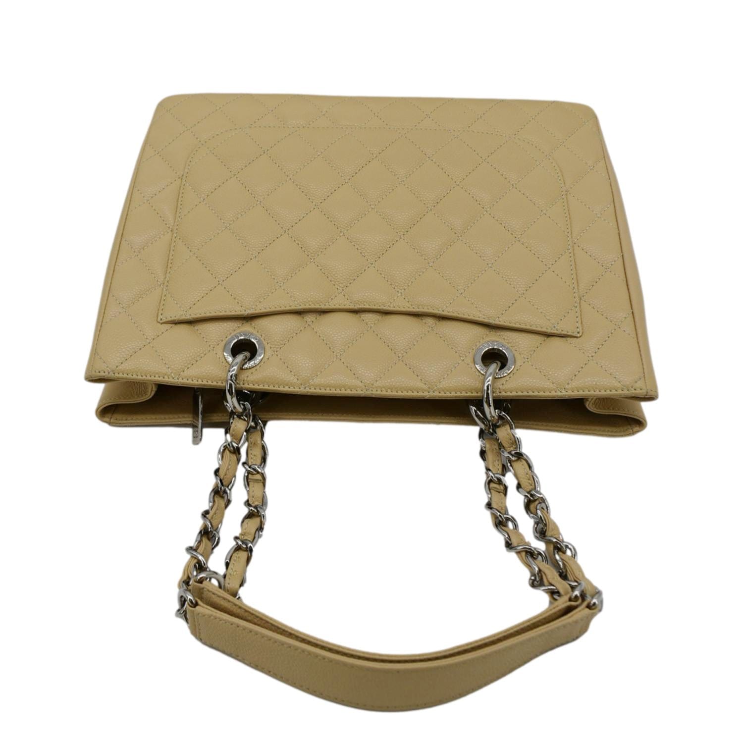 Chanel Grand Shopping Quilted Caviar Leather GST Tote Bag Beige