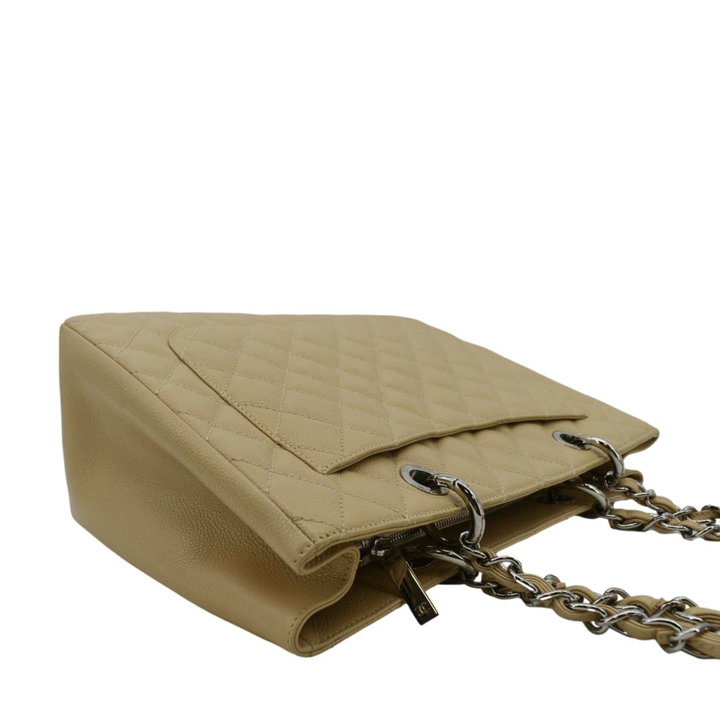 Chanel Grand Shopping Quilted Caviar Leather GST Tote Bag Beige
