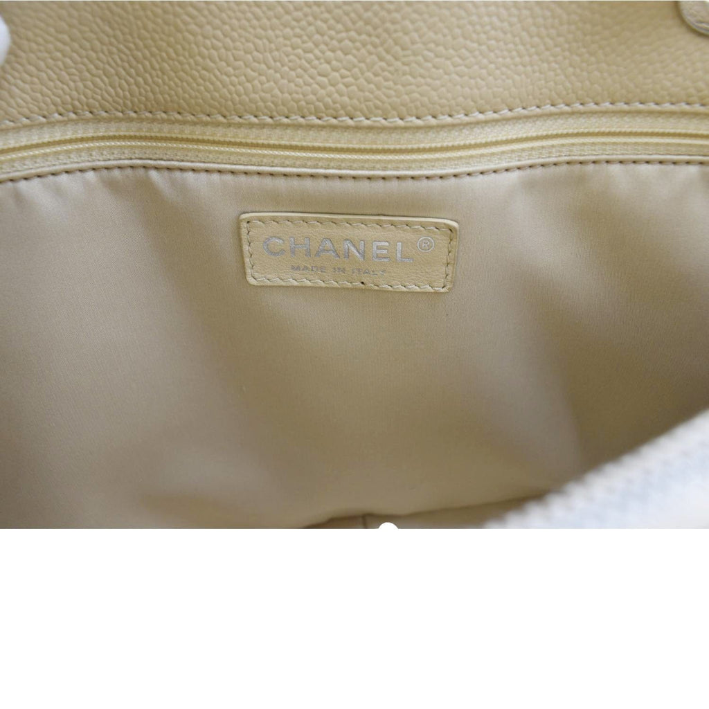 Chanel Grand Shopping Quilted Caviar Leather GST Tote Bag Beige
