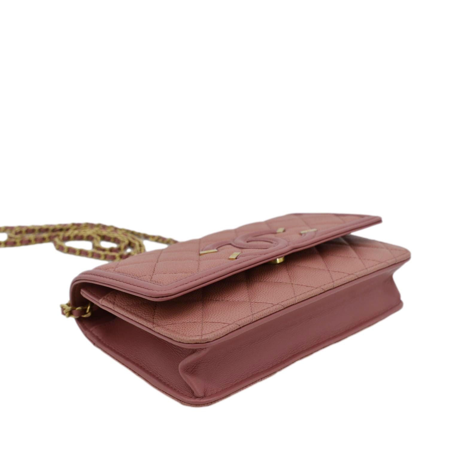 Chanel CC Filigree Flap Small Quilted Caviar Leather Shoulder Bag Light Pink