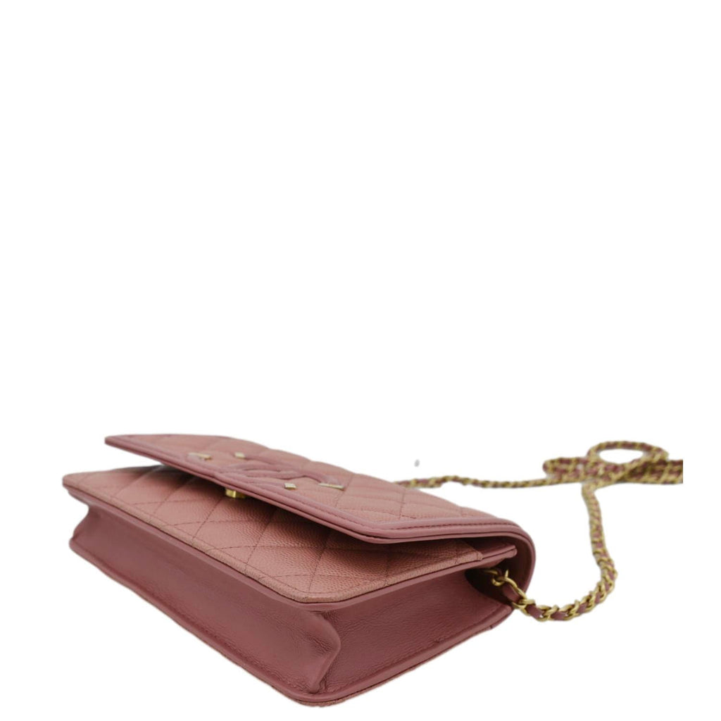 Chanel CC Filigree Flap Small Quilted Caviar Leather Shoulder Bag Light Pink
