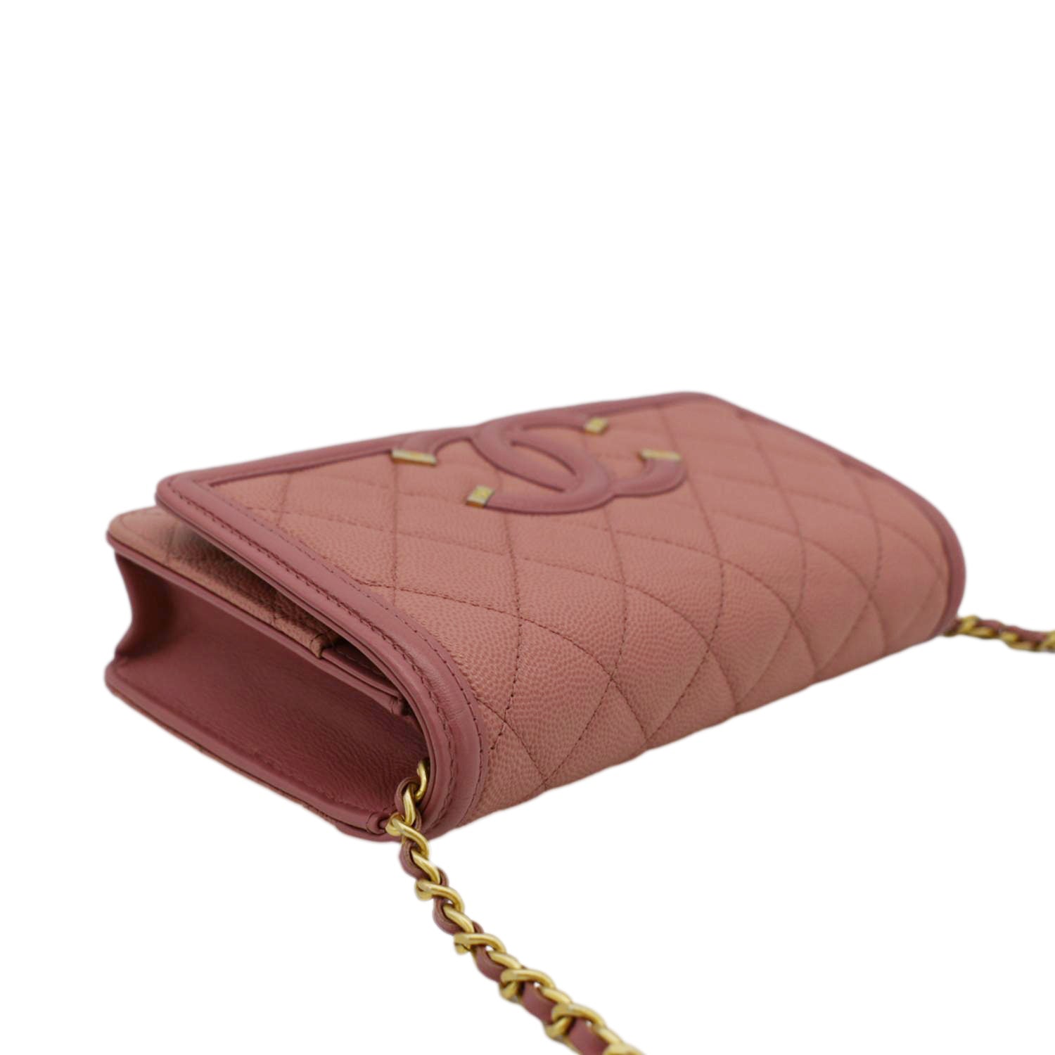 Chanel CC Filigree Flap Small Quilted Caviar Leather Shoulder Bag Light Pink