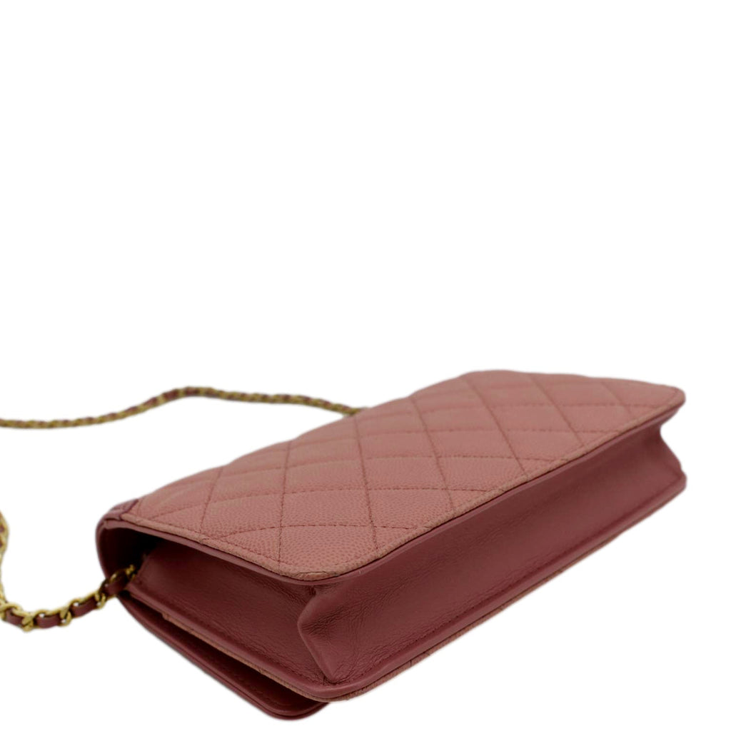 Chanel CC Filigree Flap Small Quilted Caviar Leather Shoulder Bag Light Pink