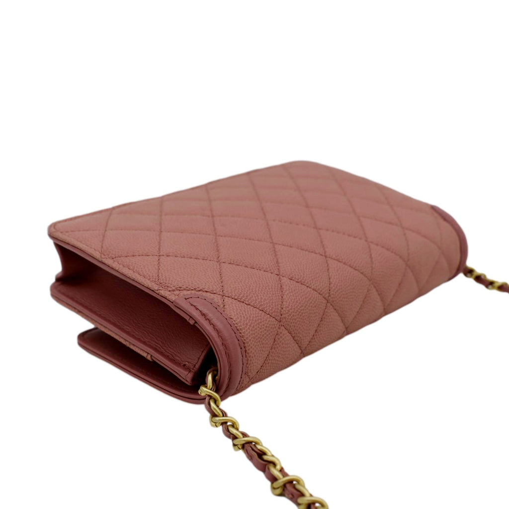 Chanel CC Filigree Flap Small Quilted Caviar Leather Shoulder Bag Light Pink