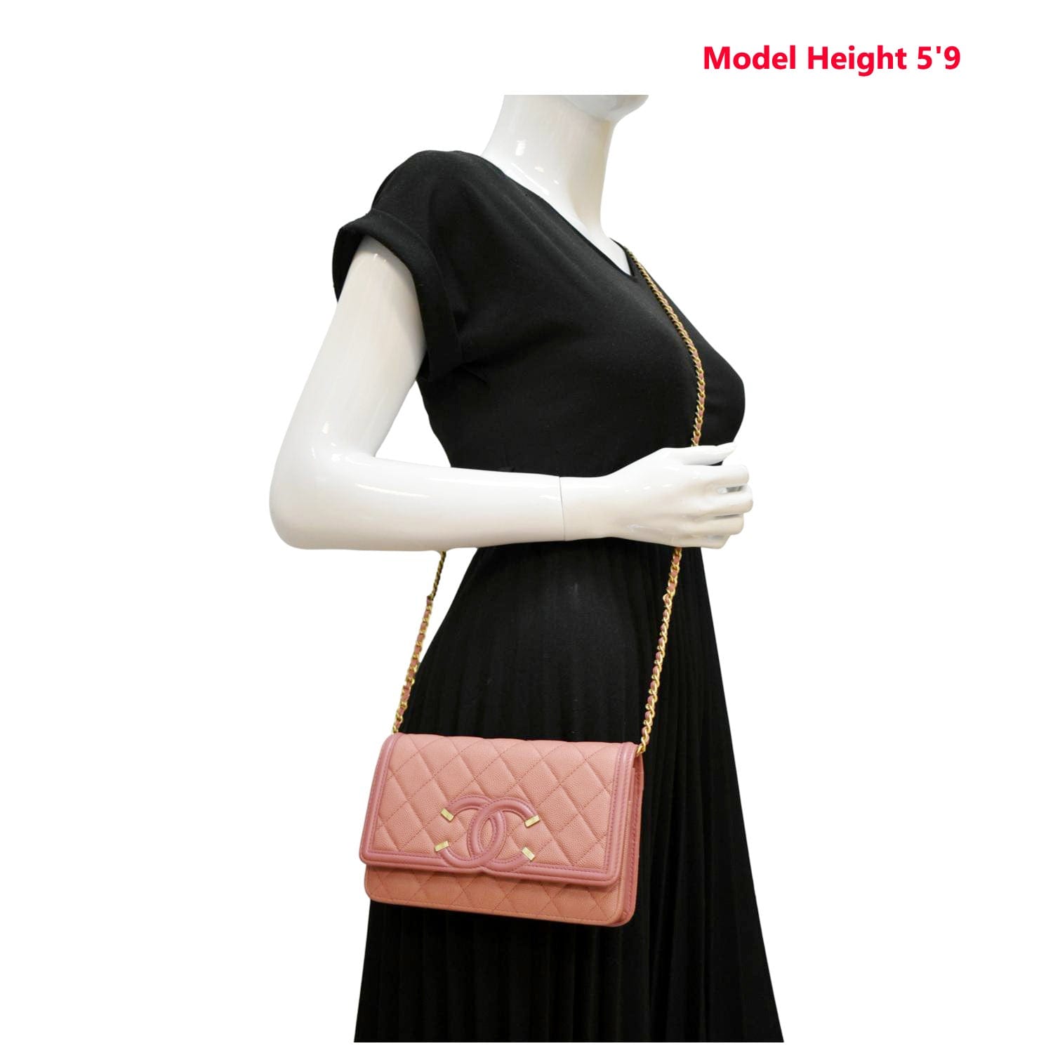 Chanel CC Filigree Flap Small Quilted Caviar Leather Shoulder Bag Light Pink