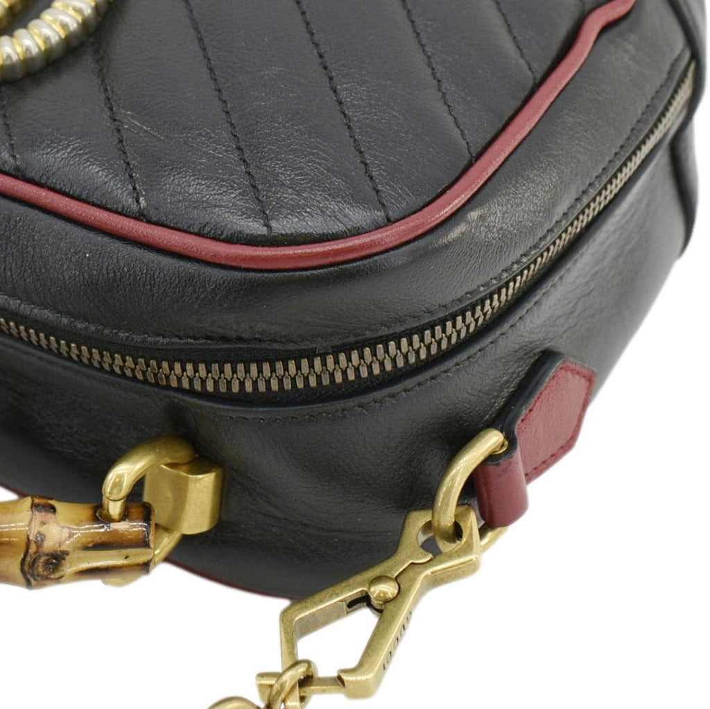 GUCCI Gucci Marmont Diagonal Leather Bamboo Top Handle Crossbody Bag Black 602270