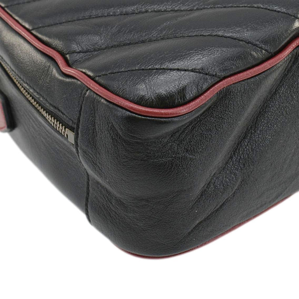 GUCCI Gucci Marmont Diagonal Leather Bamboo Top Handle Crossbody Bag Black 602270