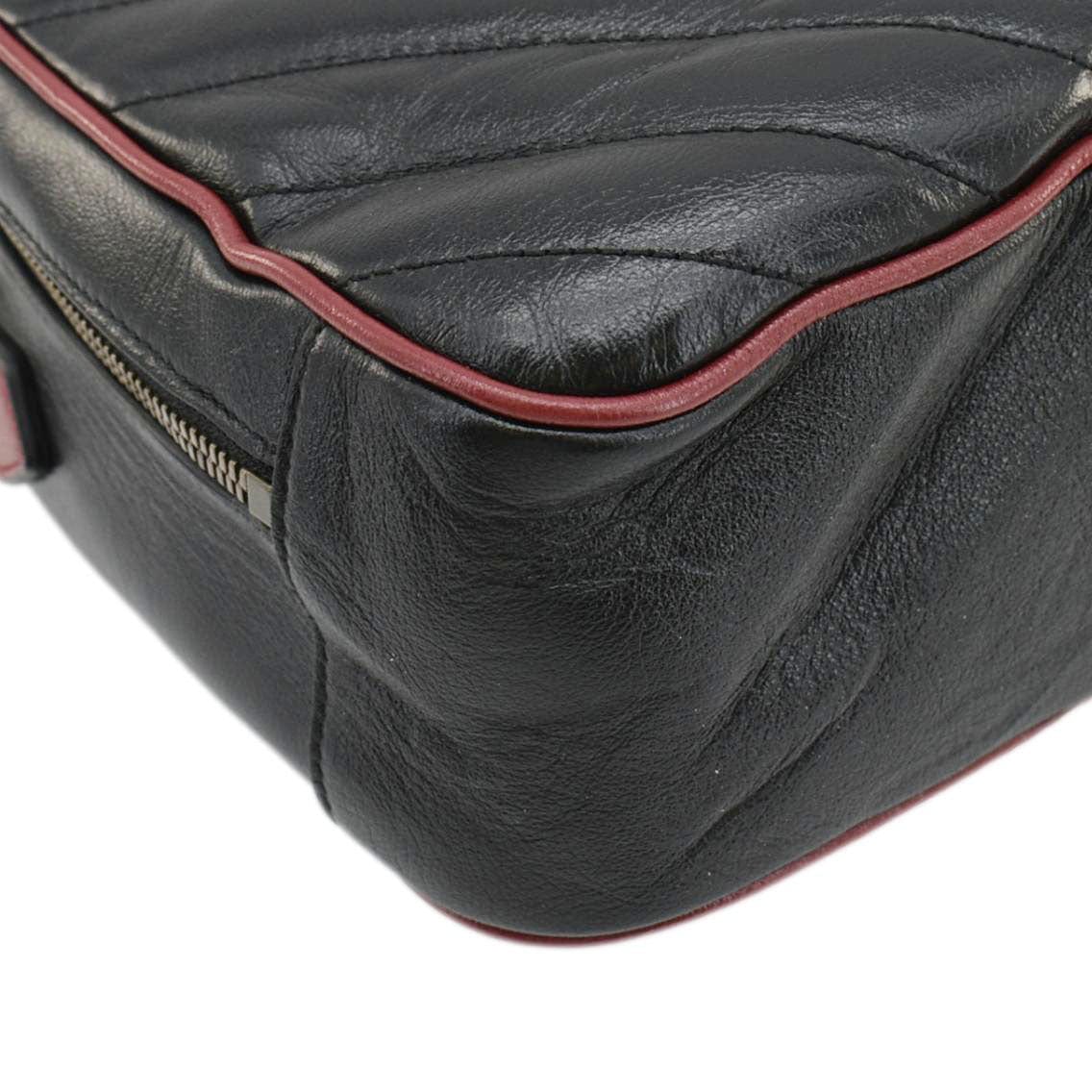 GUCCI Gucci Marmont Diagonal Leather Bamboo Top Handle Crossbody Bag Black 602270