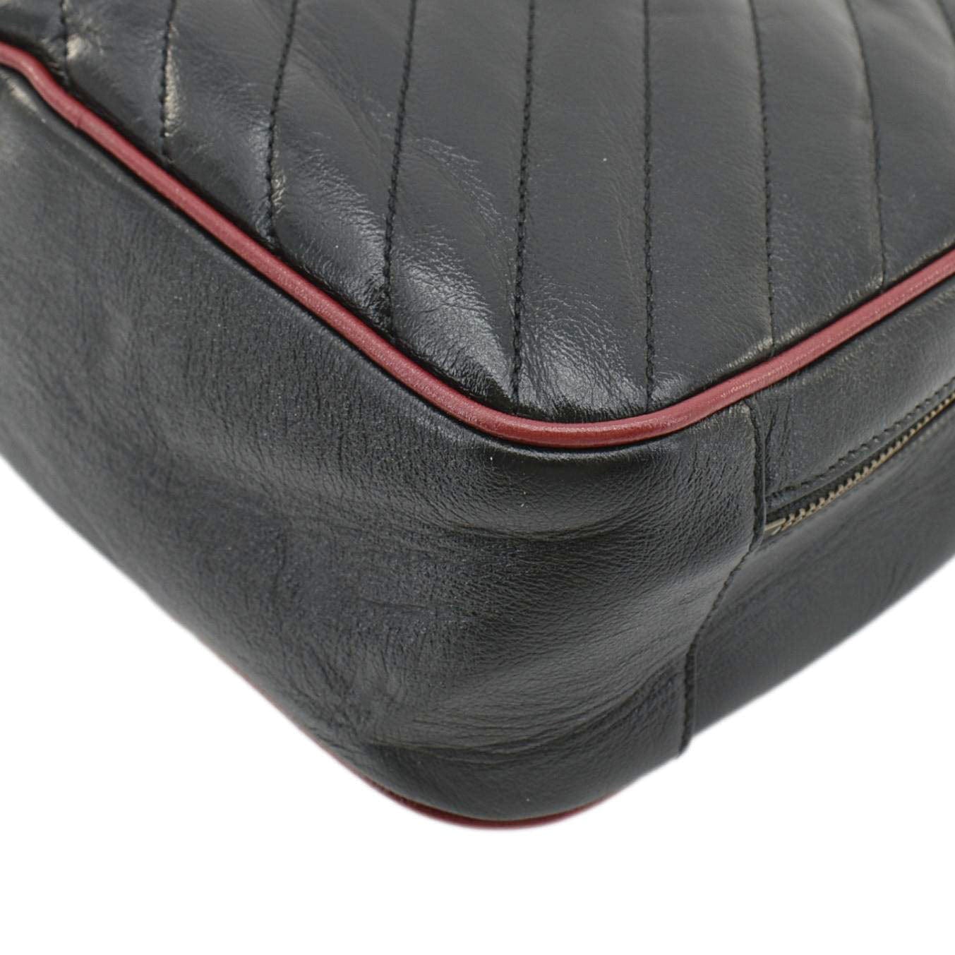 GUCCI Gucci Marmont Diagonal Leather Bamboo Top Handle Crossbody Bag Black 602270