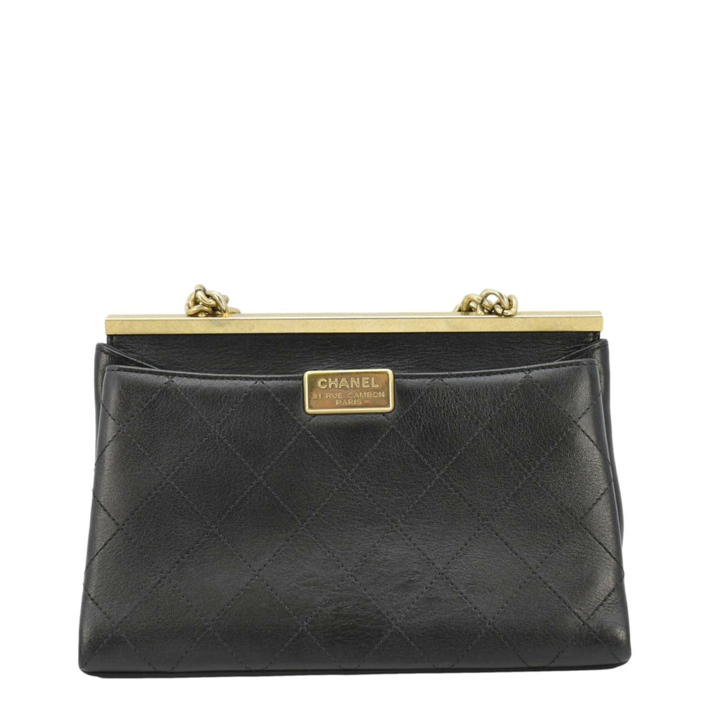 Chanel Coco Luxe Stitched Leather Chain Crossbody Bag Black