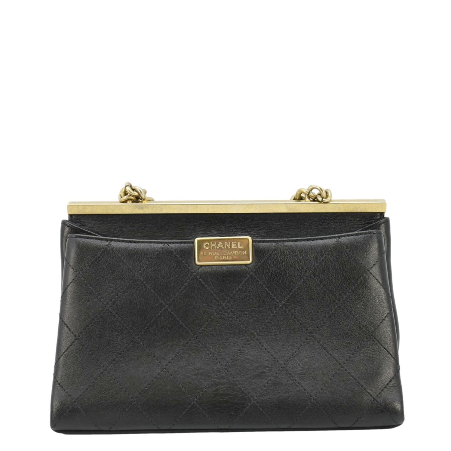 Chanel Coco Luxe Stitched Leather Chain Crossbody Bag Black