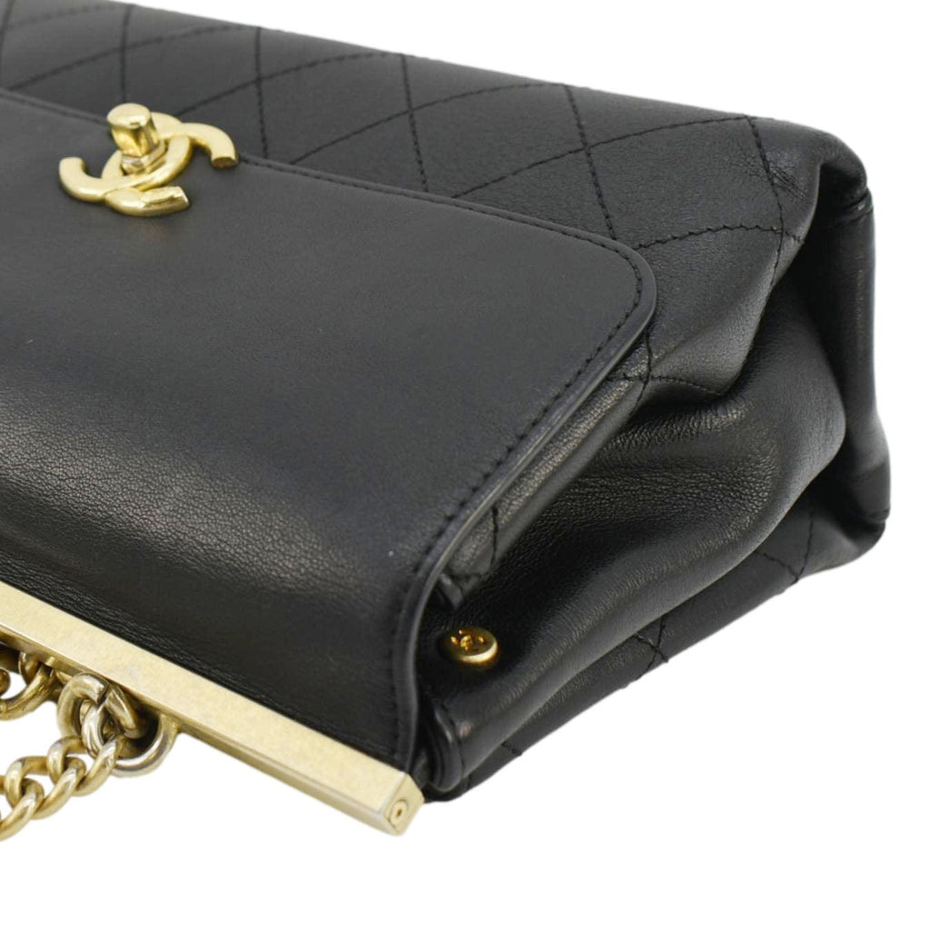 Chanel Coco Luxe Stitched Leather Chain Crossbody Bag Black