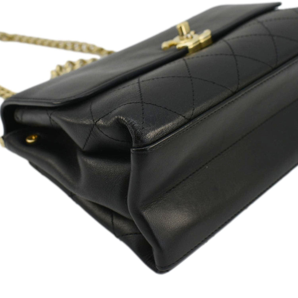 Chanel Coco Luxe Stitched Leather Chain Crossbody Bag Black