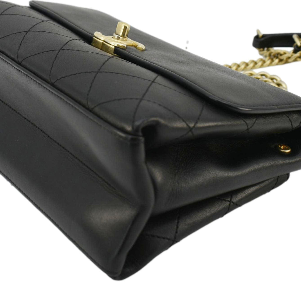 Chanel Coco Luxe Stitched Leather Chain Crossbody Bag Black