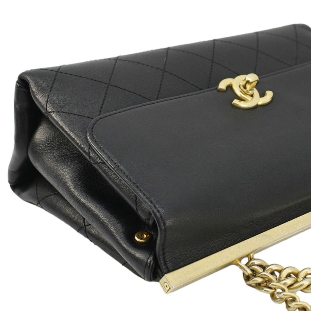 Chanel Coco Luxe Stitched Leather Chain Crossbody Bag Black