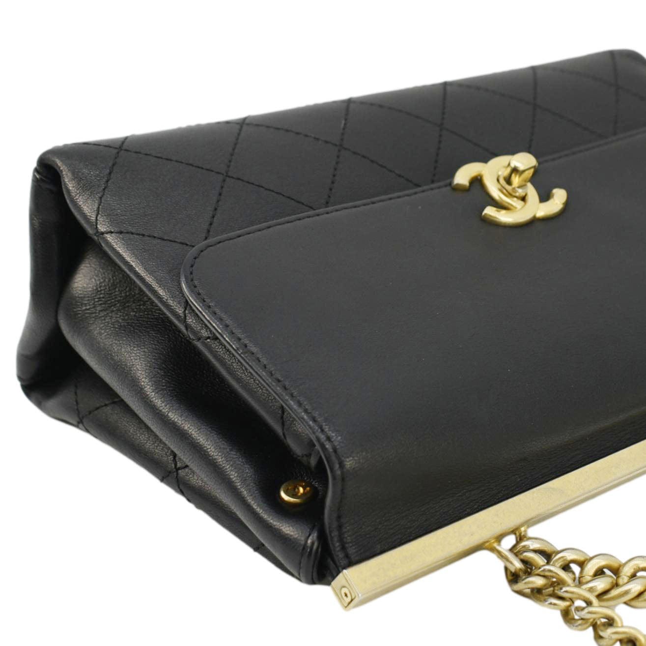 Chanel Coco Luxe Stitched Leather Chain Crossbody Bag Black