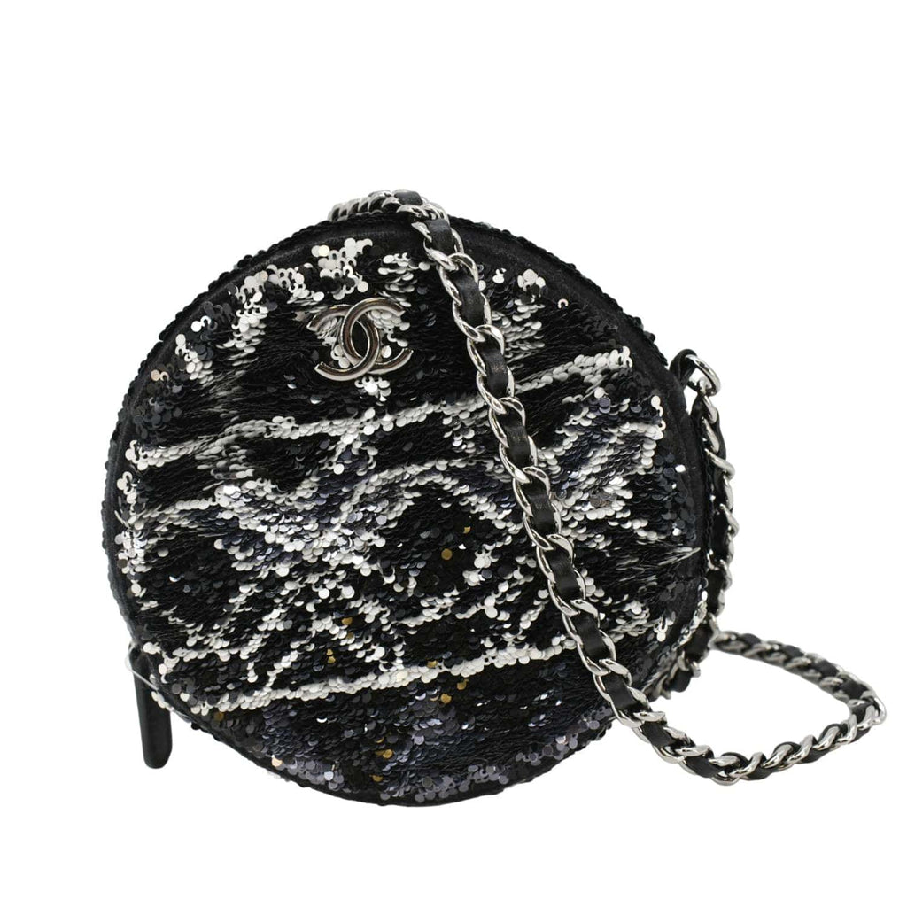Chanel Round Tweed Clutch Crossbody Bag Black