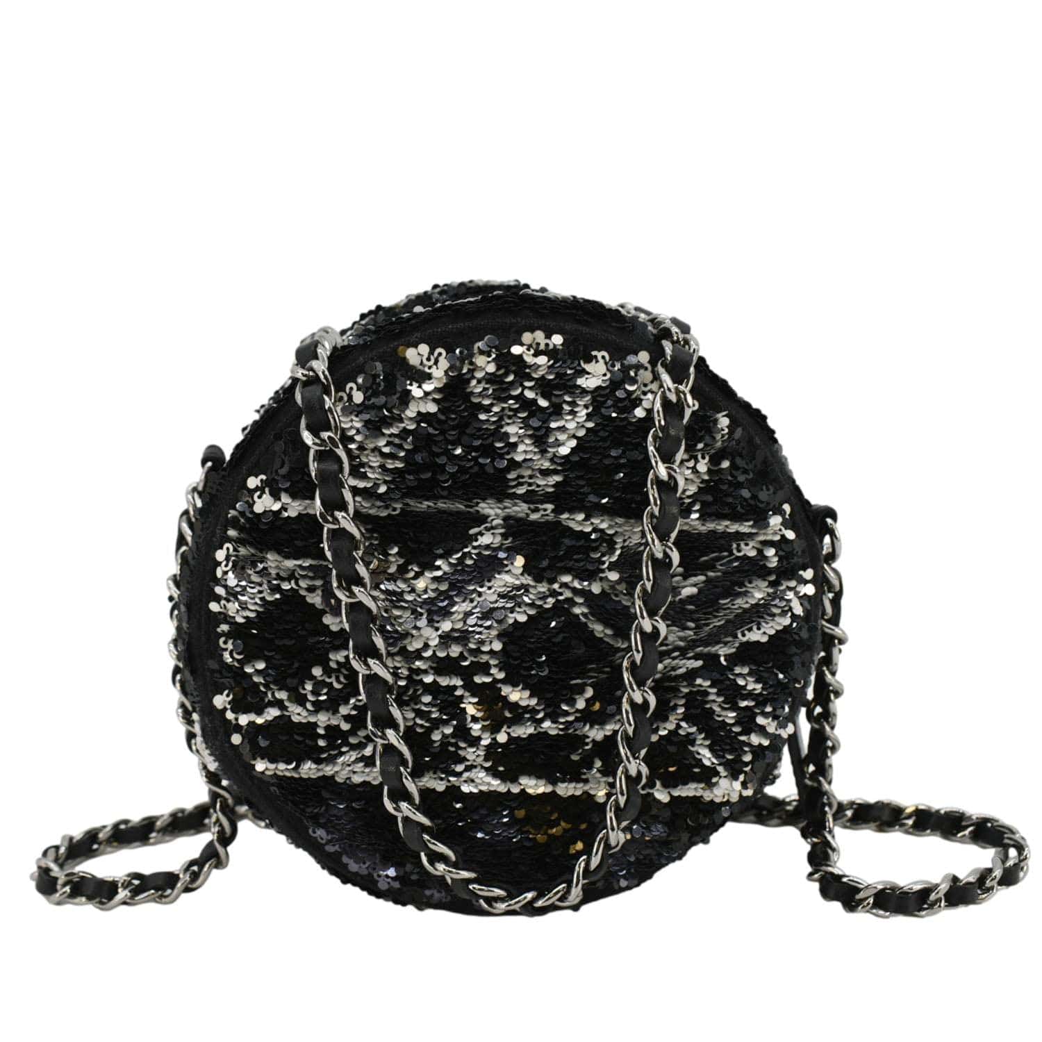Chanel Round Tweed Clutch Crossbody Bag Black