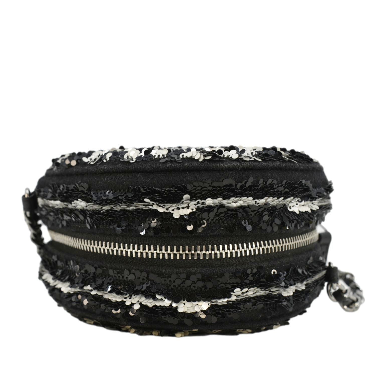 Chanel Round Tweed Clutch Crossbody Bag Black