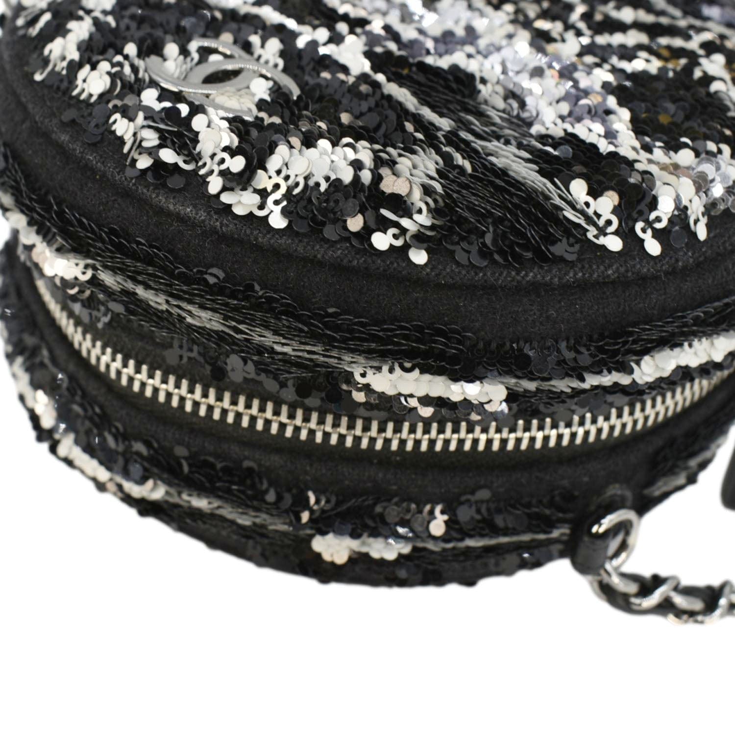 Chanel Round Tweed Clutch Crossbody Bag Black