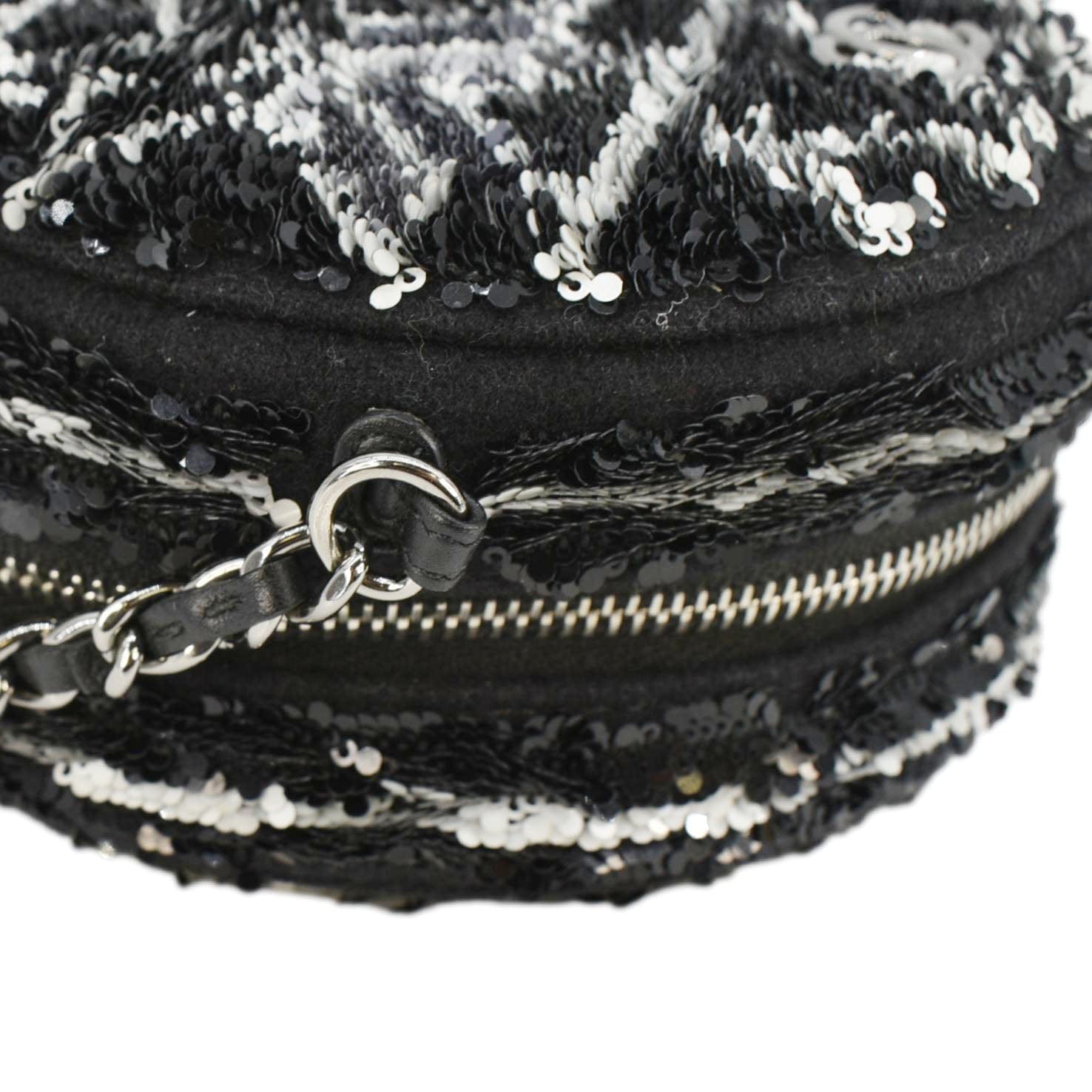 Chanel Round Tweed Clutch Crossbody Bag Black