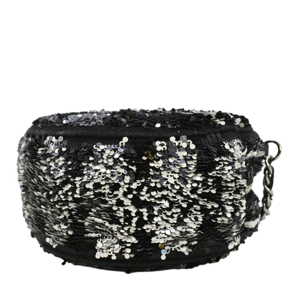 Chanel Round Tweed Clutch Crossbody Bag Black