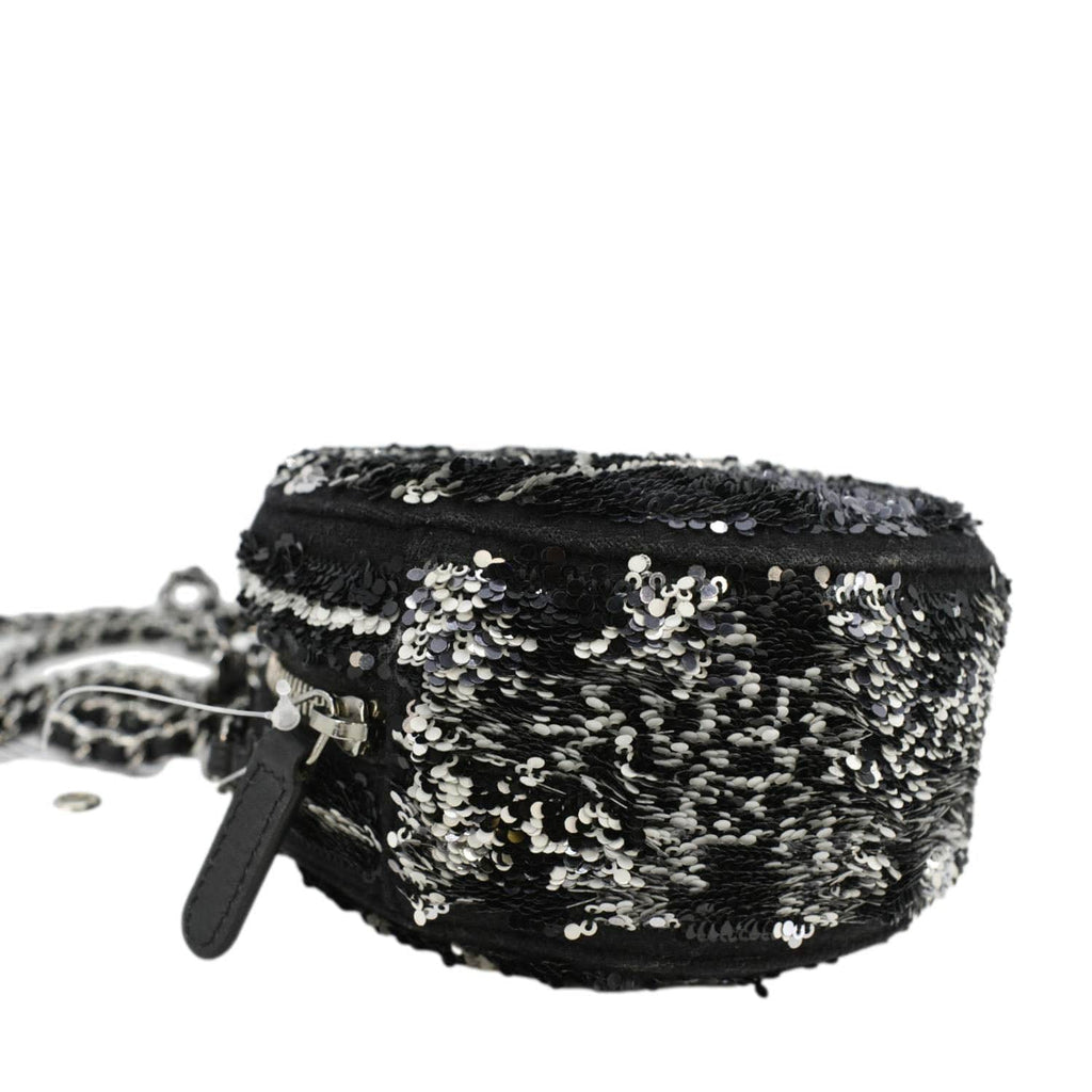 Chanel Round Tweed Clutch Crossbody Bag Black