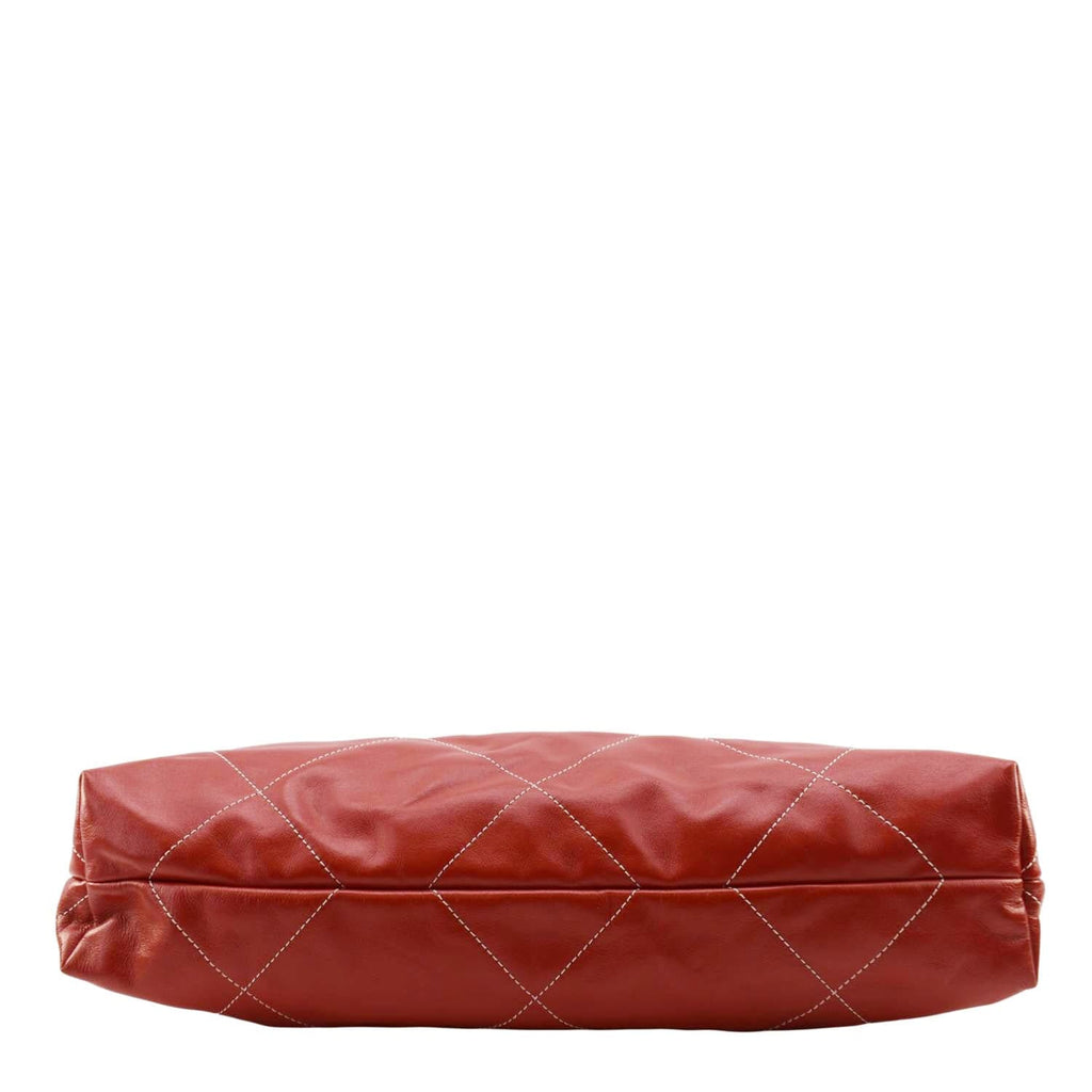 Chanel 22 Large Shiny Calfskin Quilted Leather Tote Bag Red